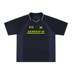 Graphic V-Neck Soccer Jersey Featuring a Jamaican Flag Design