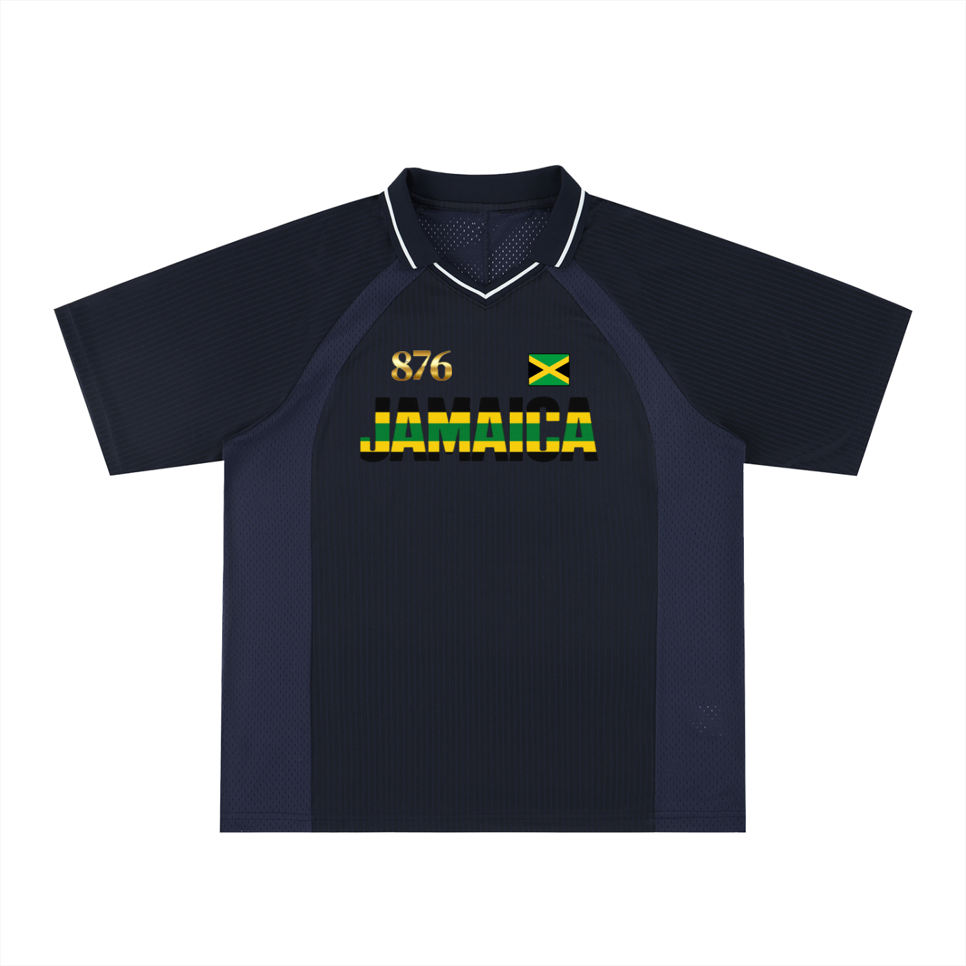 Graphic V-Neck Soccer Jersey Featuring a Jamaican Flag Design
