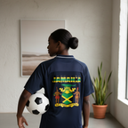 Graphic V-Neck Soccer Jersey Featuring a Jamaican Flag Design