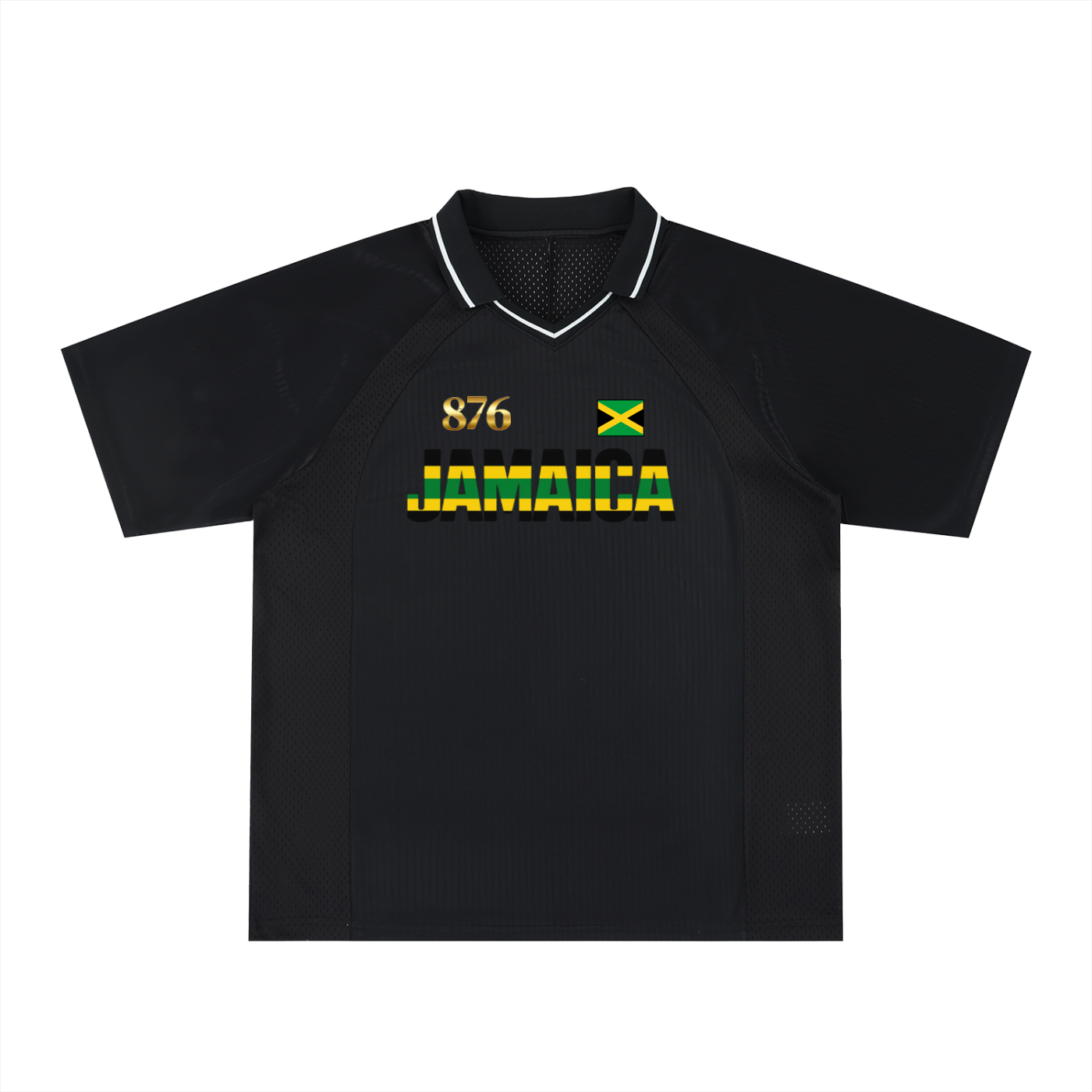Graphic V-Neck Soccer Jersey Featuring a Jamaican Flag Design