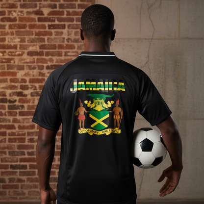 Graphic V-Neck Soccer Jersey Featuring a Jamaican Flag Design