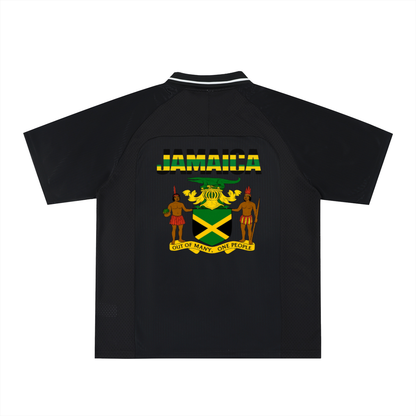Graphic V-Neck Soccer Jersey Featuring a Jamaican Flag Design