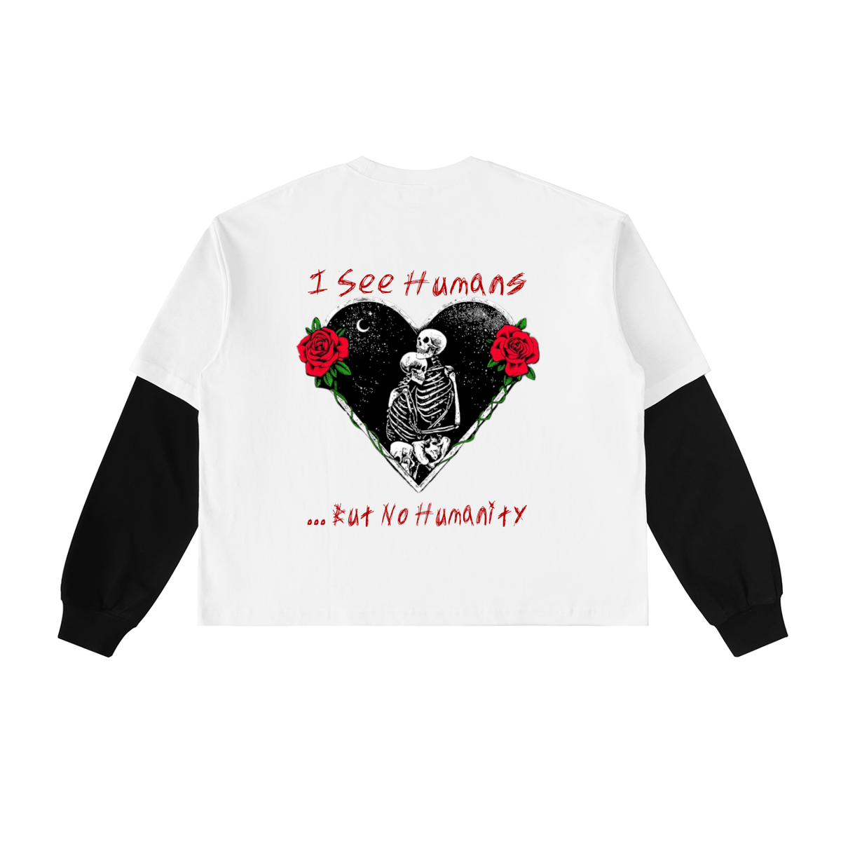 I See Humans Graphic Unisex Layered Contrast Sleeve Cotton T-Shirt