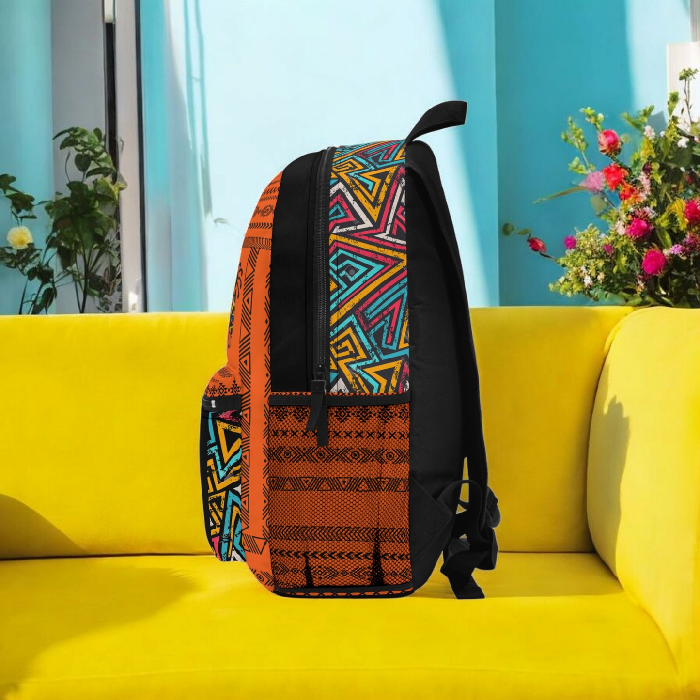 Ethnic Music Backpack, Music Lover Bag, Cartoon Print Rucksack, Ethnic Design
