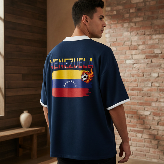 Venezuela Flag Themed Unisex Collared Piping Boxy Soccer Jersey