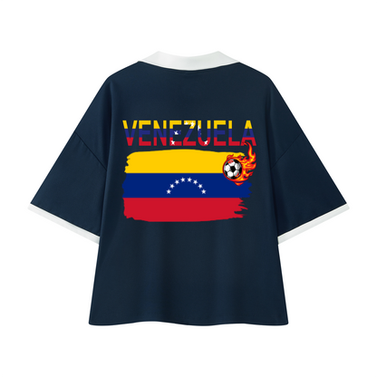 Venezuela Flag Themed Unisex Collared Piping Boxy Soccer Jersey