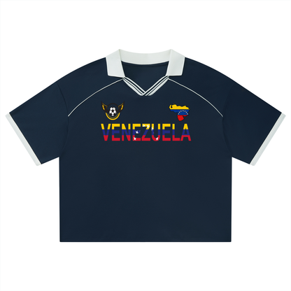 Venezuela Flag Themed Unisex Collared Piping Boxy Soccer Jersey