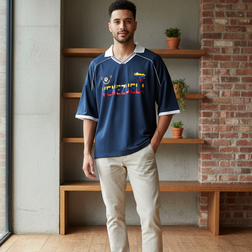 Venezuela Flag Themed Unisex Collared Piping Boxy Soccer Jersey