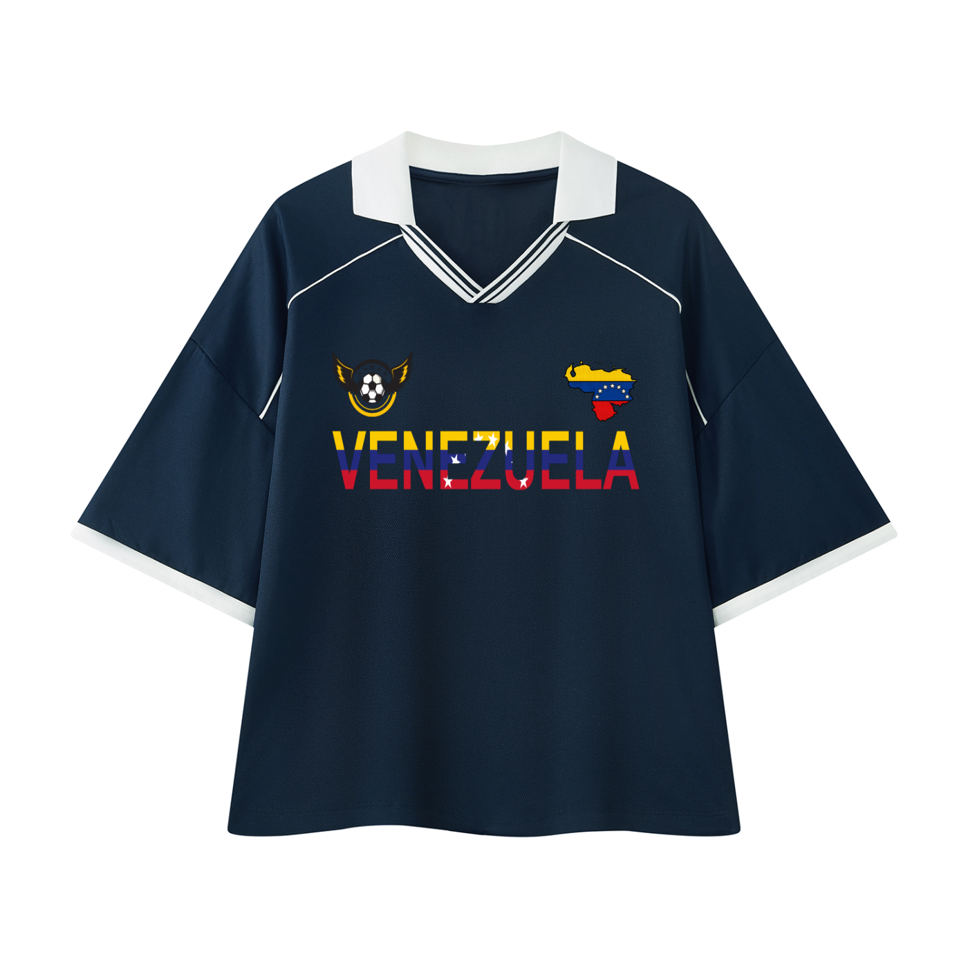 Venezuela Flag Themed Unisex Collared Piping Boxy Soccer Jersey