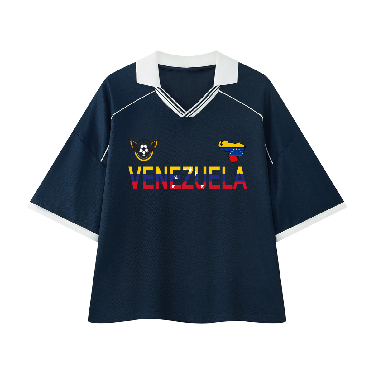 Venezuela Flag Themed Unisex Collared Piping Boxy Soccer Jersey