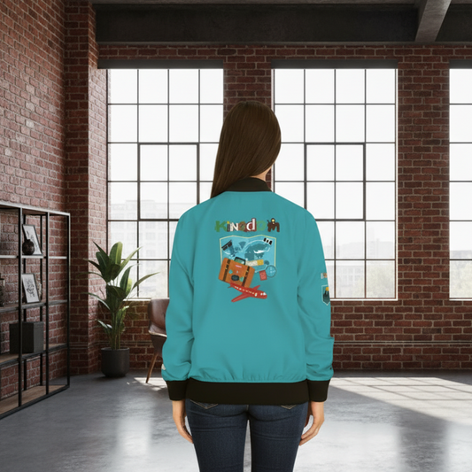 Explorer Themed Graphic Women's Bomber Jacket - Travel Enthusiast Vacation Mode