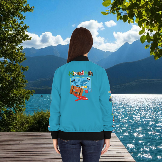 Explorer Themed Graphic Women's Bomber Jacket - Travel Enthusiast Vacation Mode