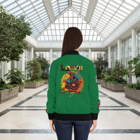 Dragon Graphic Women's Bomber Jacket, Mythical All Over Design, Zip Up Outerwear