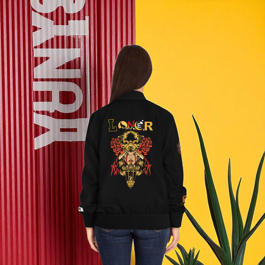 Wolf Themed Women's Bomber Jacket, Illusion Art Graphic Outerwear