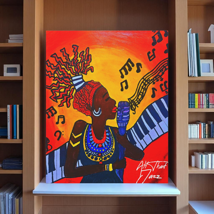 Canvas Art Print, Jazz Singer Music Decor, Jazz Piano Wall Art, Original Artwork