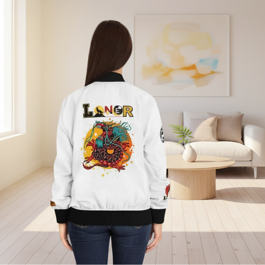 Dragon Graphic Women's Bomber Jacket, Mythical All Over Design, Zip Up Outerwear for Her Printify