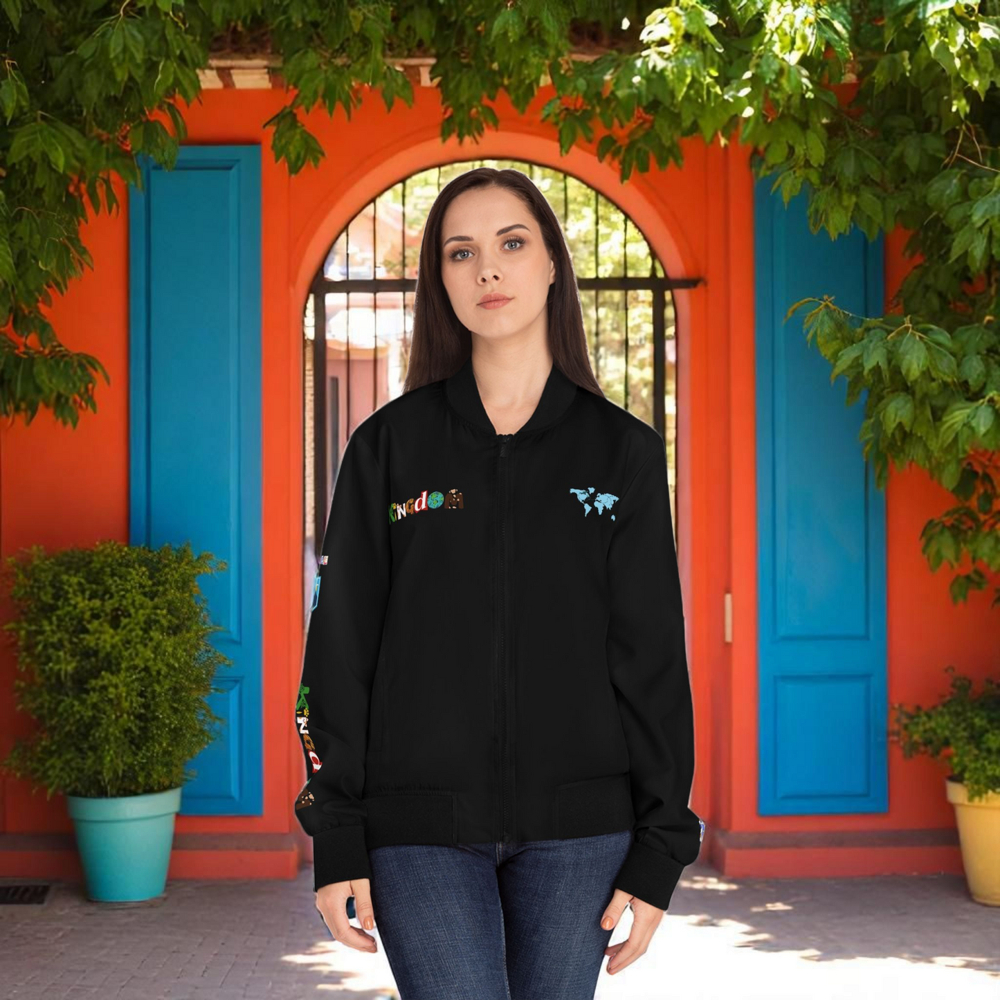 Explorer Themed Graphic Women's Bomber Jacket - Travel Enthusiast,  Wanderlust Coat