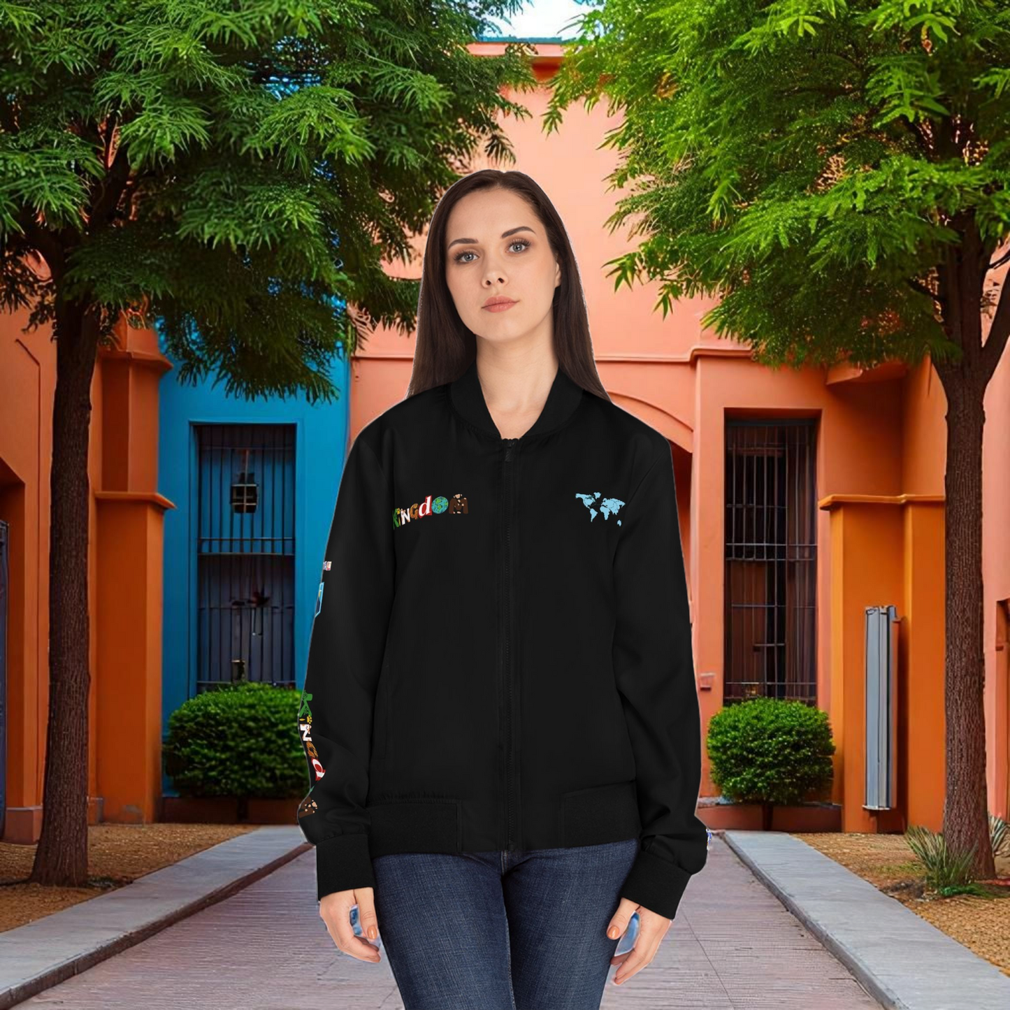 Explorer Themed Graphic Women's Bomber Jacket - Travel Enthusiast,  Wanderlust Coat
