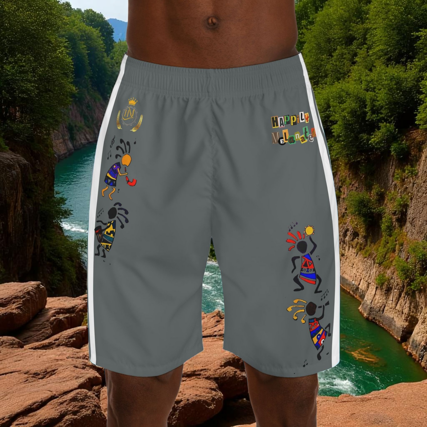 Ethnic Music Cartoon Men's Jogger Shorts - Happily Celebrating Heritage