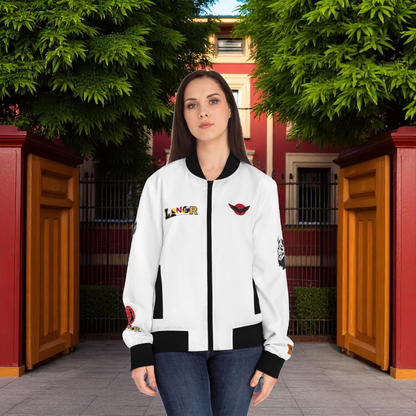 Dragon Graphic Women's Bomber Jacket, Mythical All Over Design, Zip Up Outerwear for Her