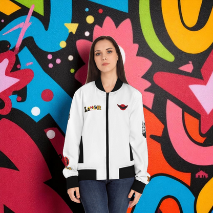 Dragon Graphic Women's Bomber Jacket, Mythical All Over Design, Zip Up Outerwear for Her