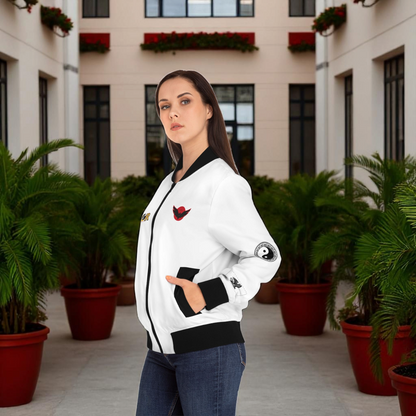 Gothic Bomber Jacket, Graphic Women's Coat, 3D Art Outerwear, Unique Hand Art Jacket