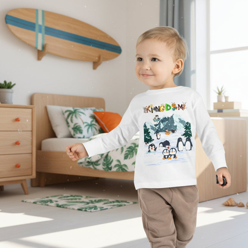 Graphic Penguin Toddler Long Sleeve Tee - Cute Animal Print Shirt for Kids, Winter Theme