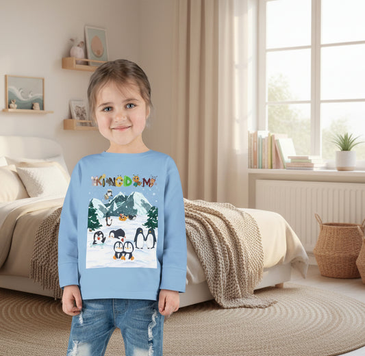 Graphic Penguin Toddler Long Sleeve Tee - Cute Animal Print Shirt for Kids, Winter Theme