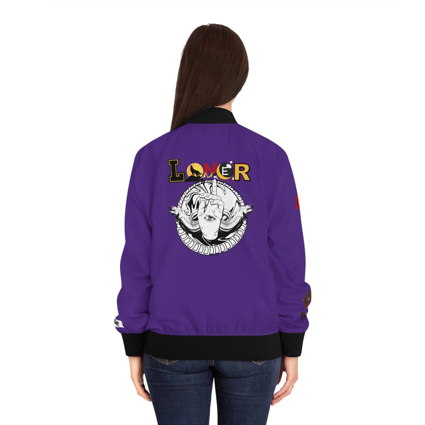 Gothic Bomber Jacket, Eye Art Women's Outerwear, Unique All Over Print Jacket