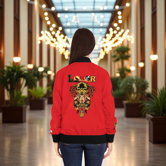 Wolf Themed Women's Bomber Jacket, Illusion Art Graphic Outerwear, Wild Animal Print Coat