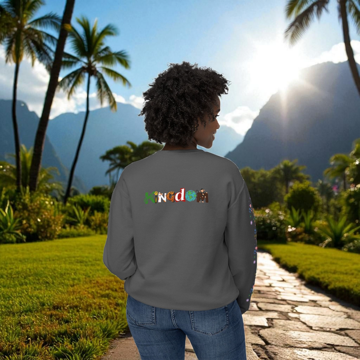 Nature Inspired Elephant Floral Unisex Sweatshirt, Wildlife Graphic Crewneck Sweater