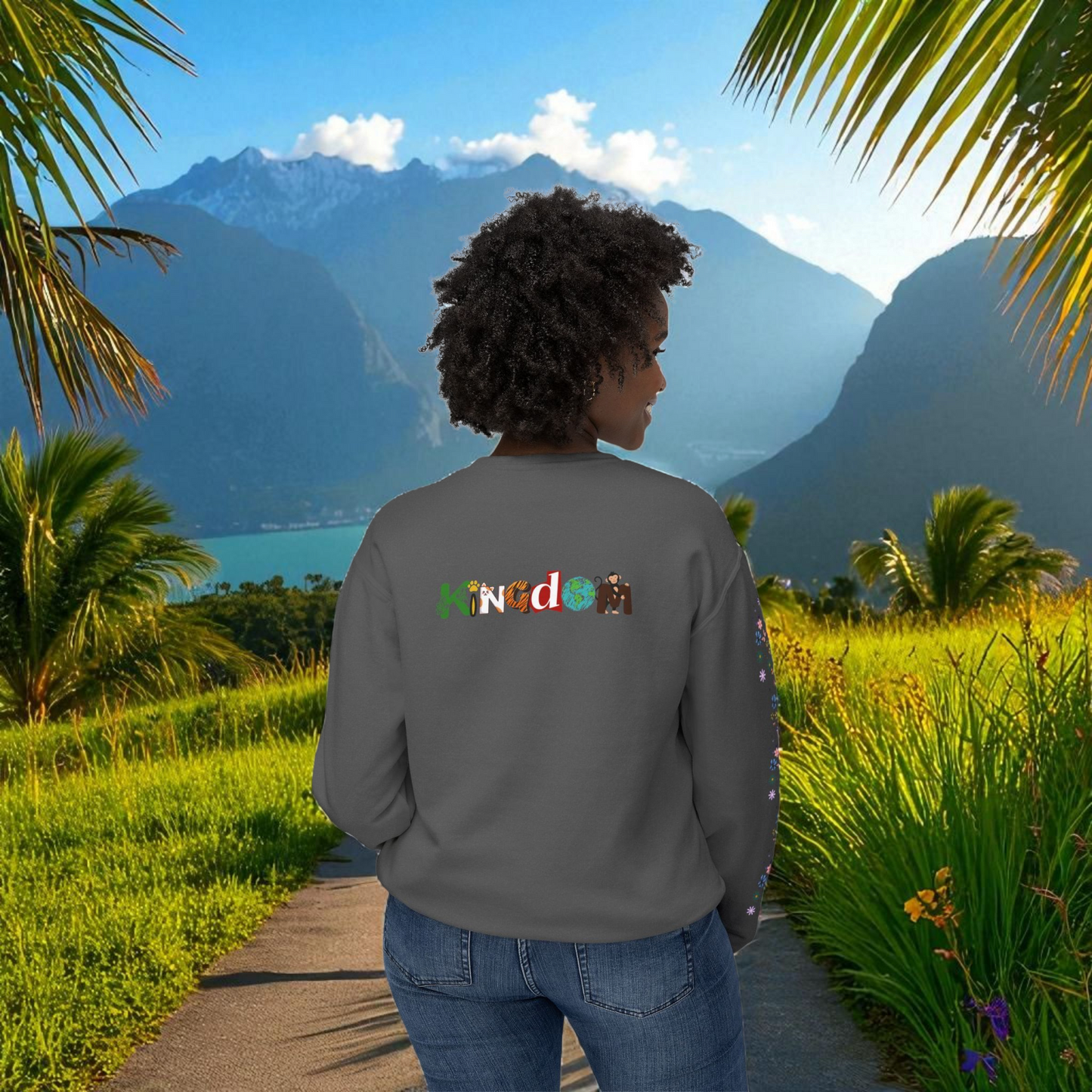 Nature Inspired Elephant Floral Unisex Sweatshirt, Wildlife Graphic Crewneck Sweater