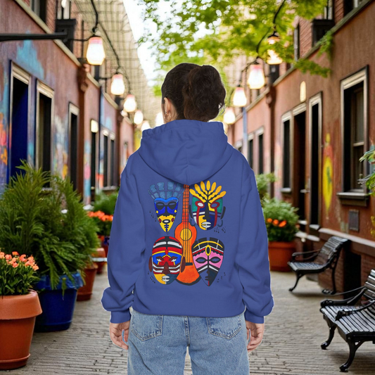 Ethnic Music Art Unisex Garment-Dyed Hoodie, Handcrafted Hooded Sweater