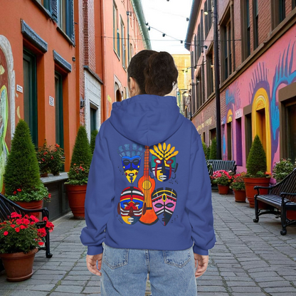 Ethnic Music Art Unisex Garment-Dyed Hoodie, Handcrafted Hooded Sweater