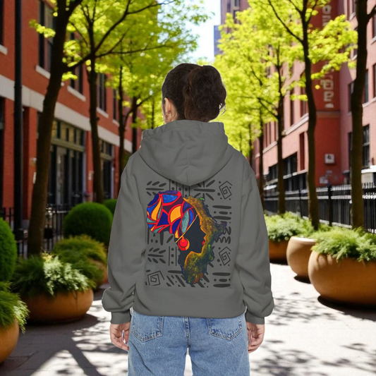 Boho African Continent Graphic Hoodie, Hand Drawn Unisex Garment-Dyed Hoodie