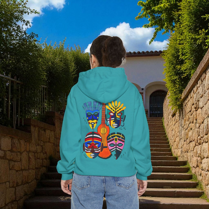 Ethnic Music Art Unisex Garment-Dyed Hoodie, Handcrafted Hooded Sweater