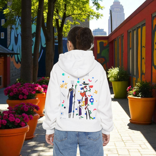 Ethnic Family Doodle Unisex Graphic Hoodie, Handcrafted Design, Unique Family Art