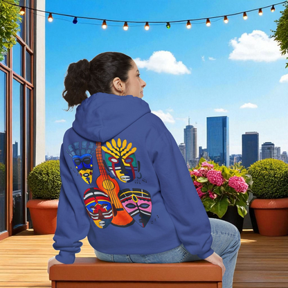 Ethnic Music Art Unisex Garment-Dyed Hoodie, Handcrafted Hooded Sweater
