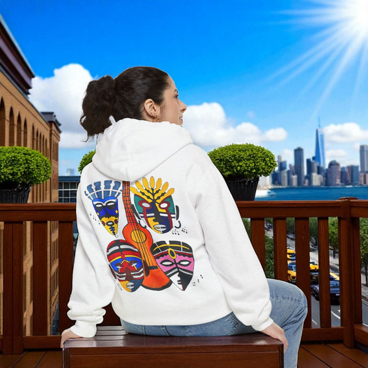 Ethnic Music Art Unisex Garment-Dyed Hoodie, Handcrafted Hooded Sweater