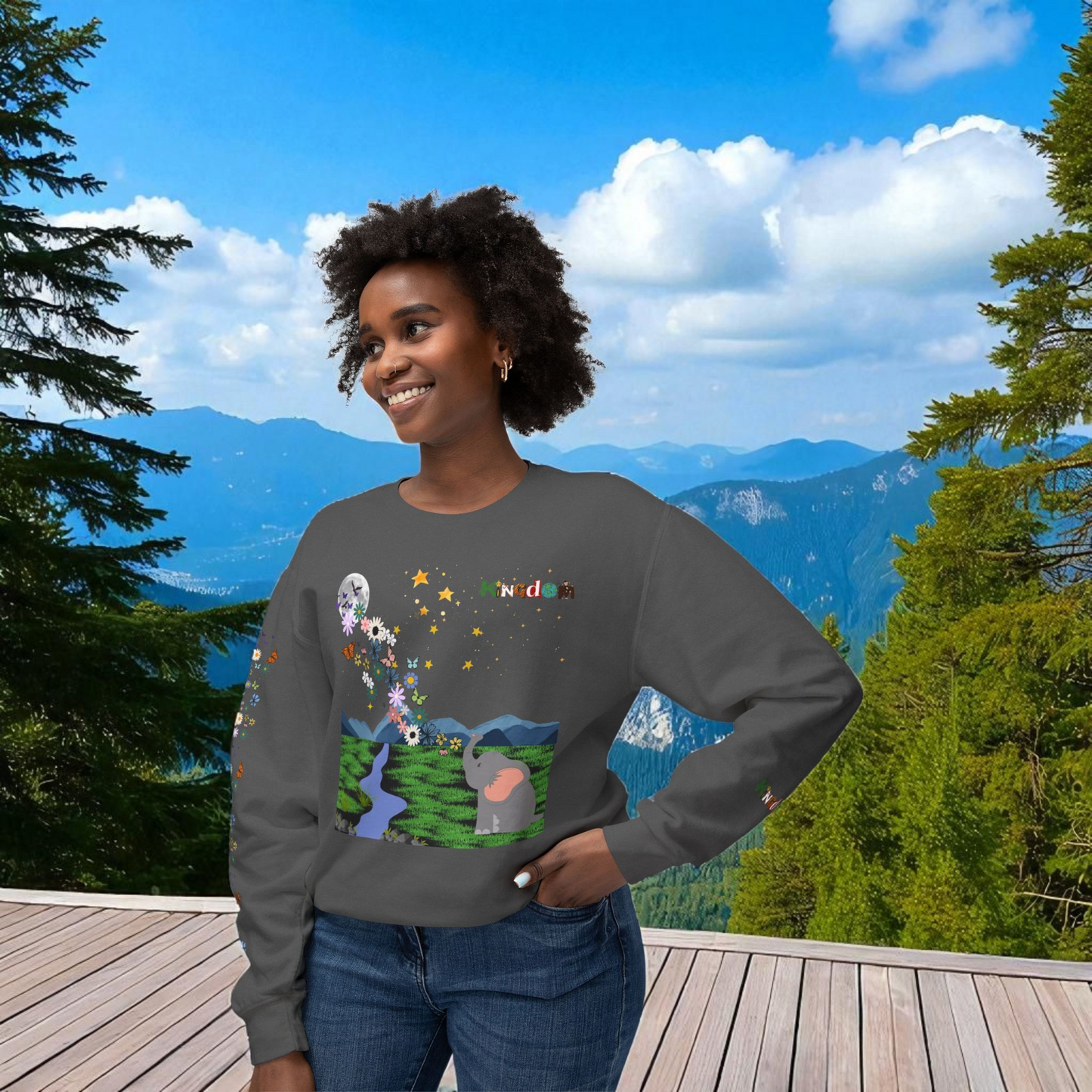 Nature Inspired Elephant Floral Unisex Sweatshirt, Wildlife Graphic Crewneck Sweater