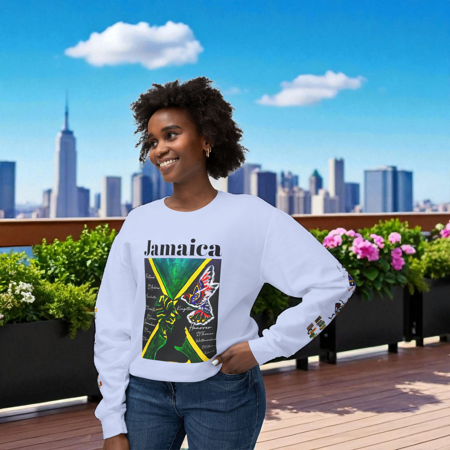 Hand-Drawn Afro Music Graphic Sweatshirt - Unisex Lightweight Crewneck