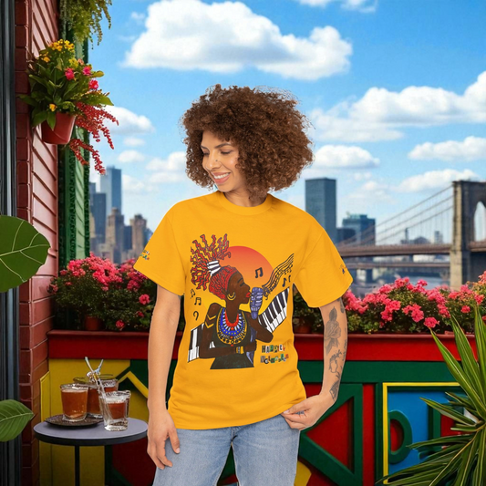 Afro Music Unisex Graphic Tee, Piano Art, Jazz Singer Shirt, Music Lover Gift