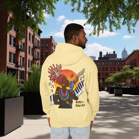 Afrocentric Jazz Music Lightweight Hooded Sweatshirt, Piano Art Graphic, Music Lover Gift
