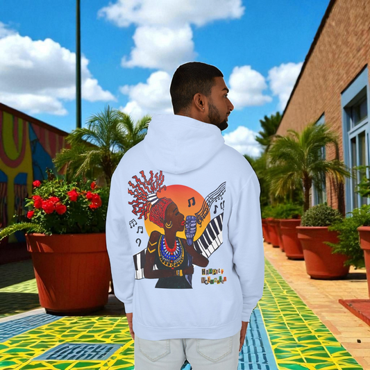 Afrocentric Jazz Music Lightweight Hooded Sweatshirt, Piano Art Graphic, Music Lover Gift