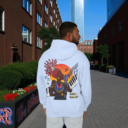 Afrocentric Jazz Music Lightweight Hooded Sweatshirt, Piano Art Graphic, Music Lover Gift