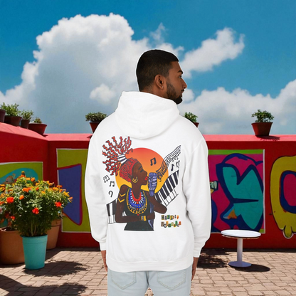 Afrocentric Jazz Music Lightweight Hooded Sweatshirt, Piano Art Graphic, Music Lover Gift