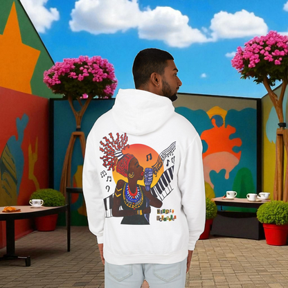 Afrocentric Jazz Music Lightweight Hooded Sweatshirt, Piano Art Graphic, Music Lover Gift