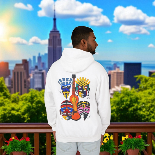 Handcrafted Ethnic Music Art on Unisex Lightweight Hoodie - Music Lover Gift