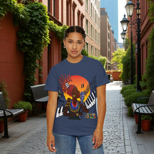 Afro Jazz Singer Graphic T-Shirt, Black History Music Tee, Unisex Garment-Dyed Shirt