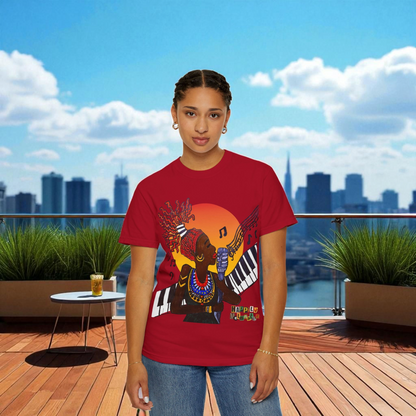Afro Music Graphic Tee, Piano Art, Jazz Singer Shirt, Black History Unisex Tee, Music Lover Gift
